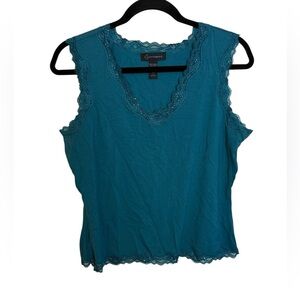 NWT Context Vintage Teal Y2K Beaded Lace Trim Cami Top